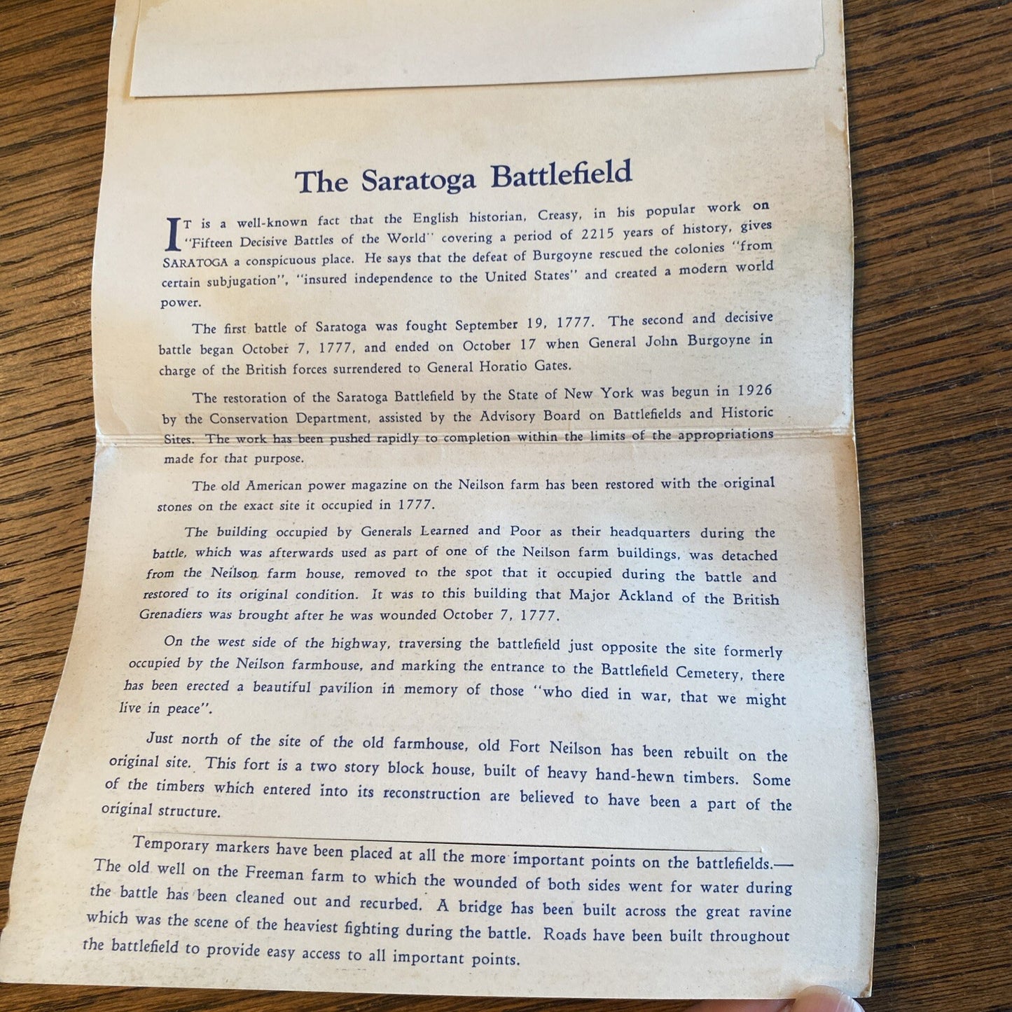 Saratoga Battlefield Bemis Heights New York NY Postcard Souvenir Folder