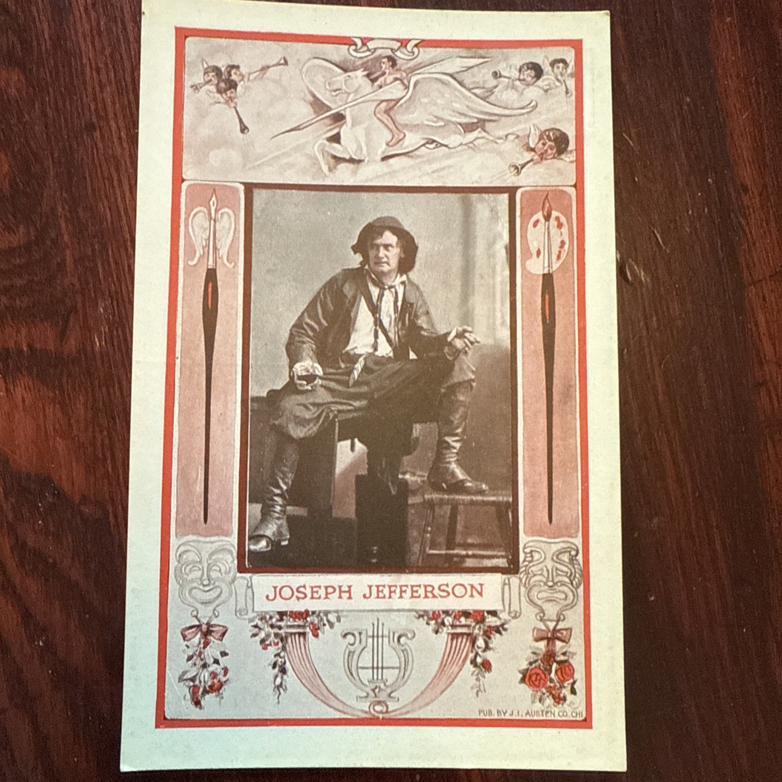 Joseph Jefferson J I Austen Postcard PEGASUS Arts Theater Writing 1910's *Scarce