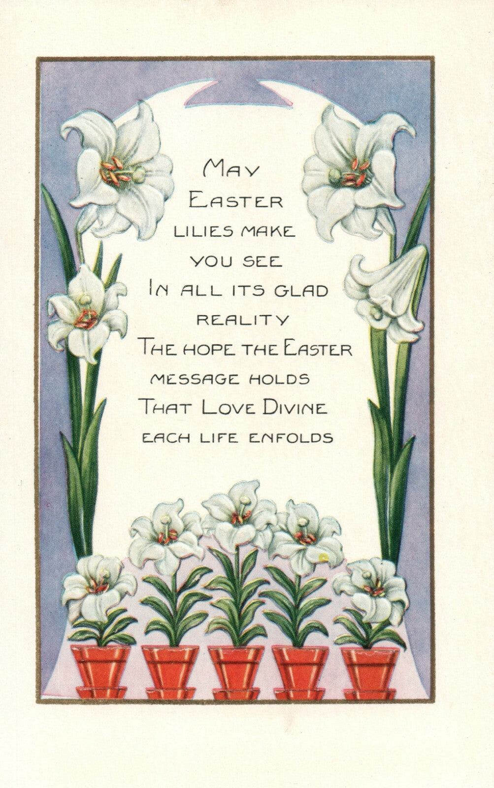 Embossed Easter Poem Tall White flowers  Easter Wishes Postcard