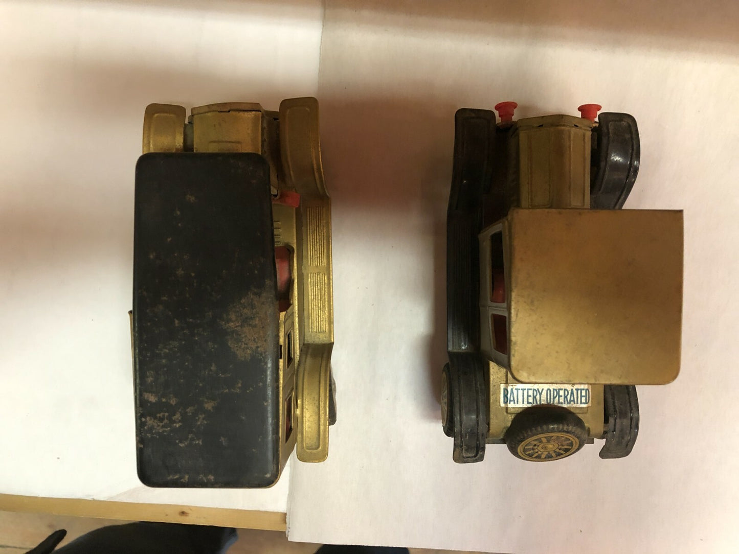 Old Tin Battery Operated Model T Antique Toy Car (2) - 1960s Japan