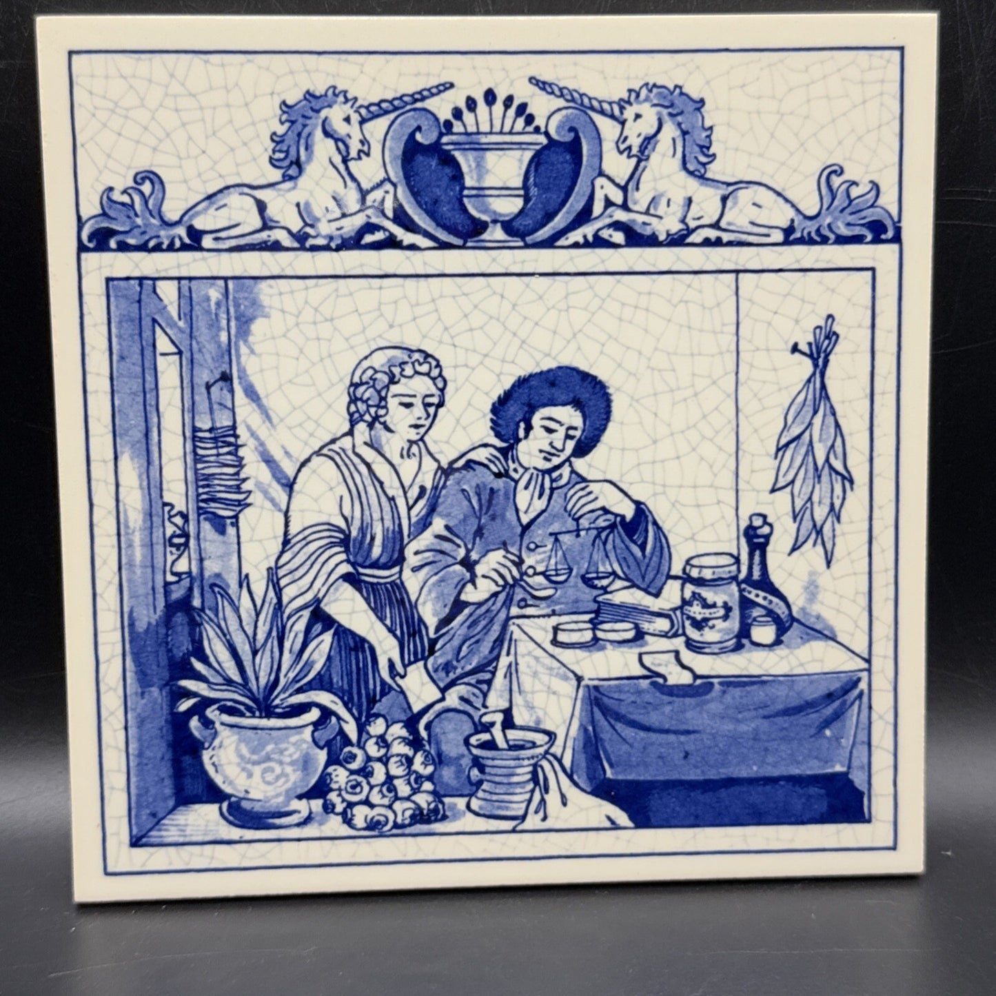 Delft Tile Schoonhaven Holland Vintage Tile Delft Blue White Pharmacy Drug #1