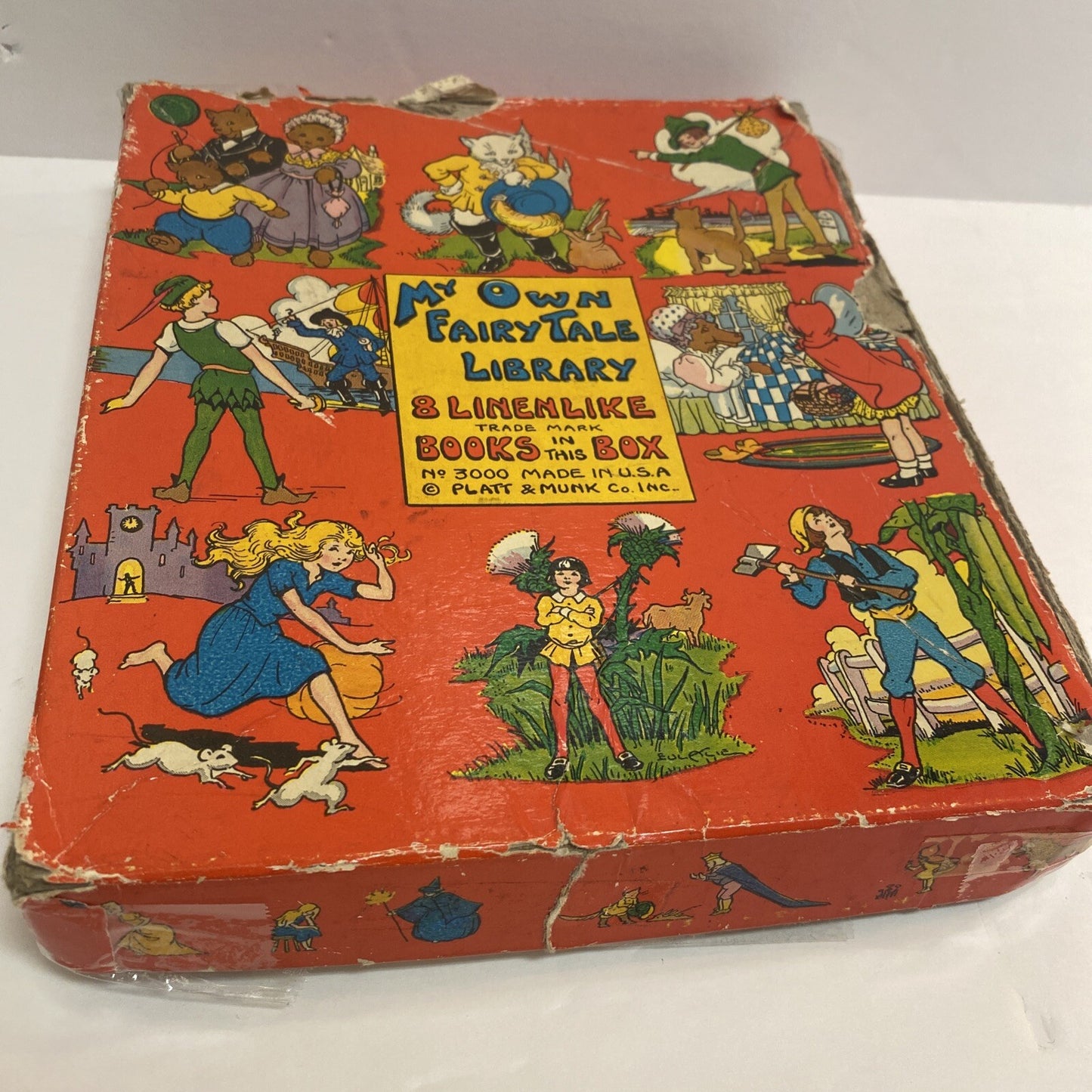 My Own Fairy Tale Library 8 LINENLIKE Books In A Box~Platt & Munk~No  3000~1939