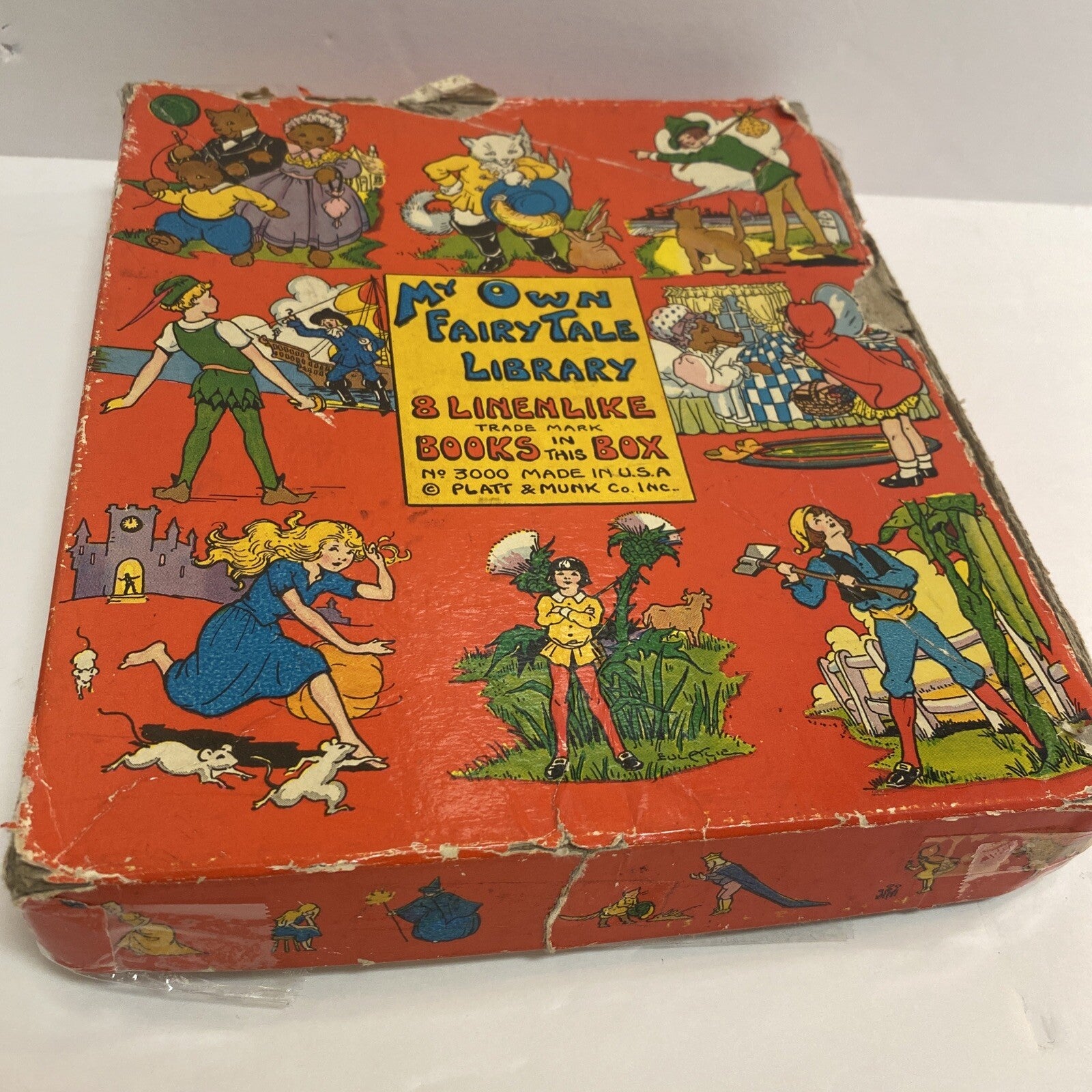 My Own Fairy Tale Library 8 LINENLIKE Books In A Box~Platt & Munk~No  3000~1939