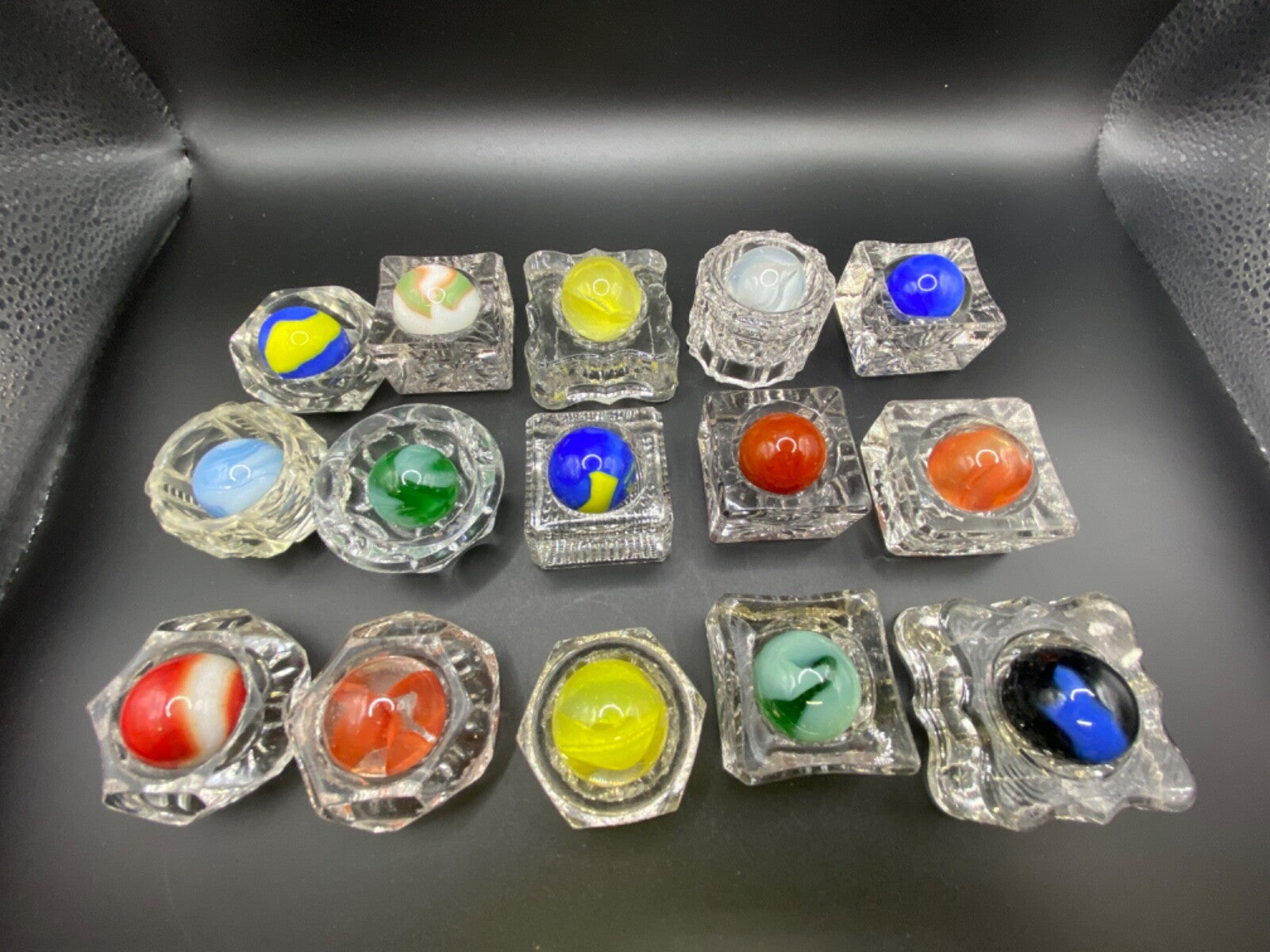 Vintage Lot of 15 large Marble boulders agate swirl Marbles Salt Dips NOT INCL