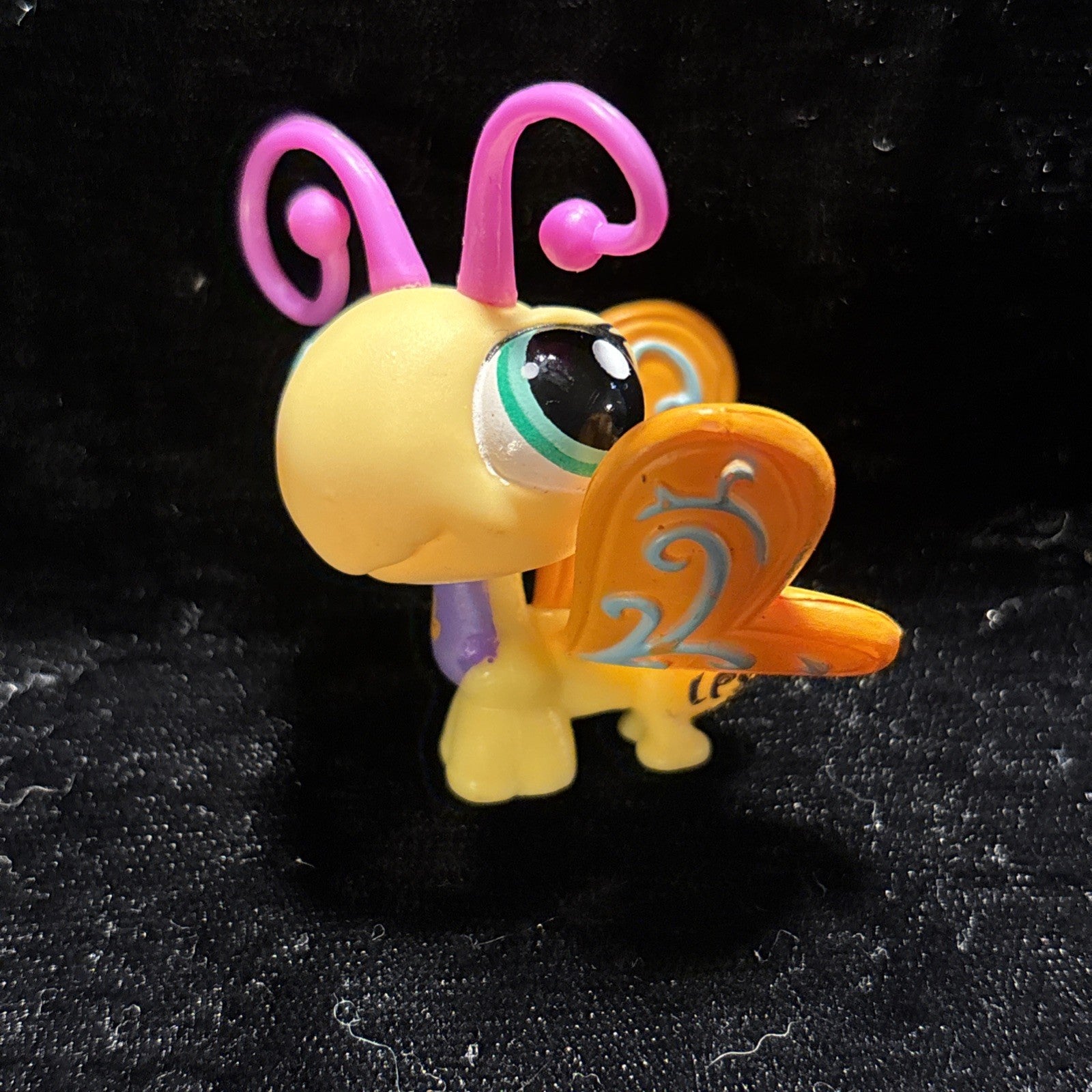 Littlest Pet Shop LPS Yellow Butterfly w/ Peach & Blue Wings Pink Antennae #497