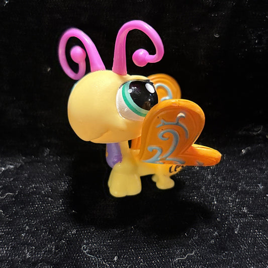 Littlest Pet Shop LPS Yellow Butterfly w/ Peach & Blue Wings Pink Antennae #497