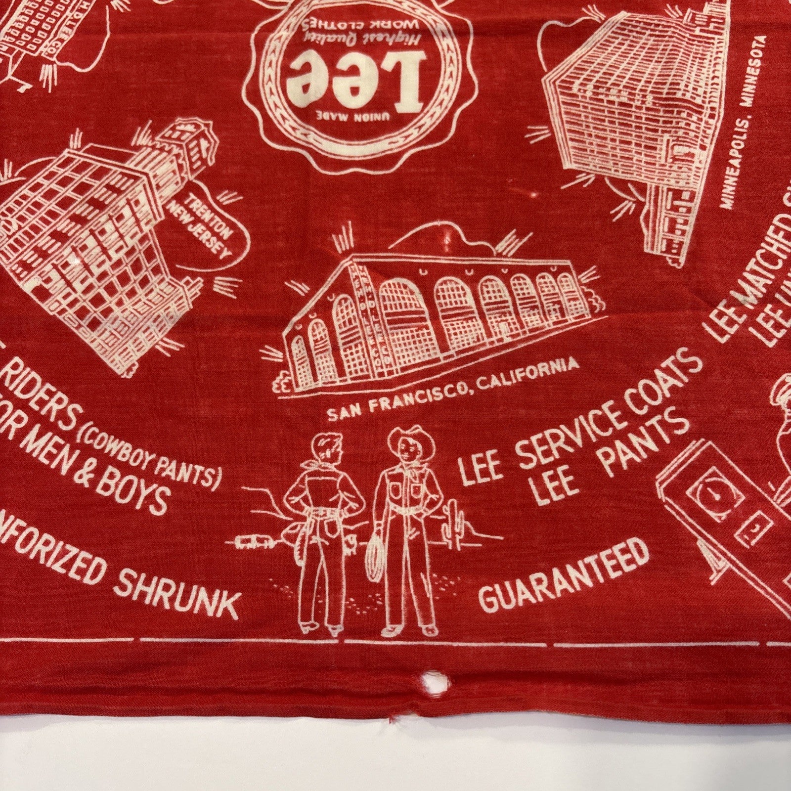 Lee Union Made Red Bandana 1950s Advertising Handkerchief 21-1/4" x 20-1/4"