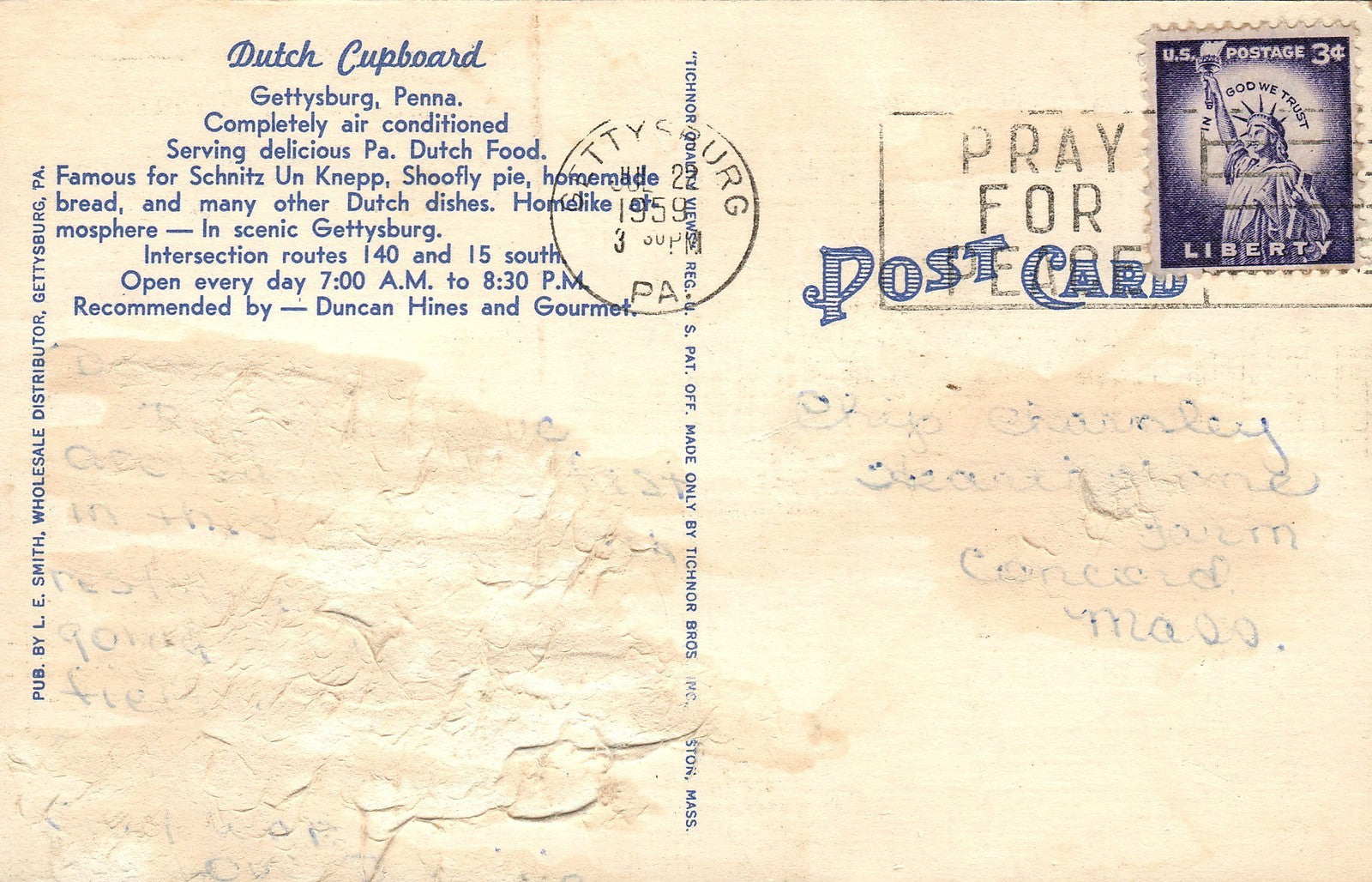 Dutch Cupboard Gettysburg PA Pennsylvania Postcard