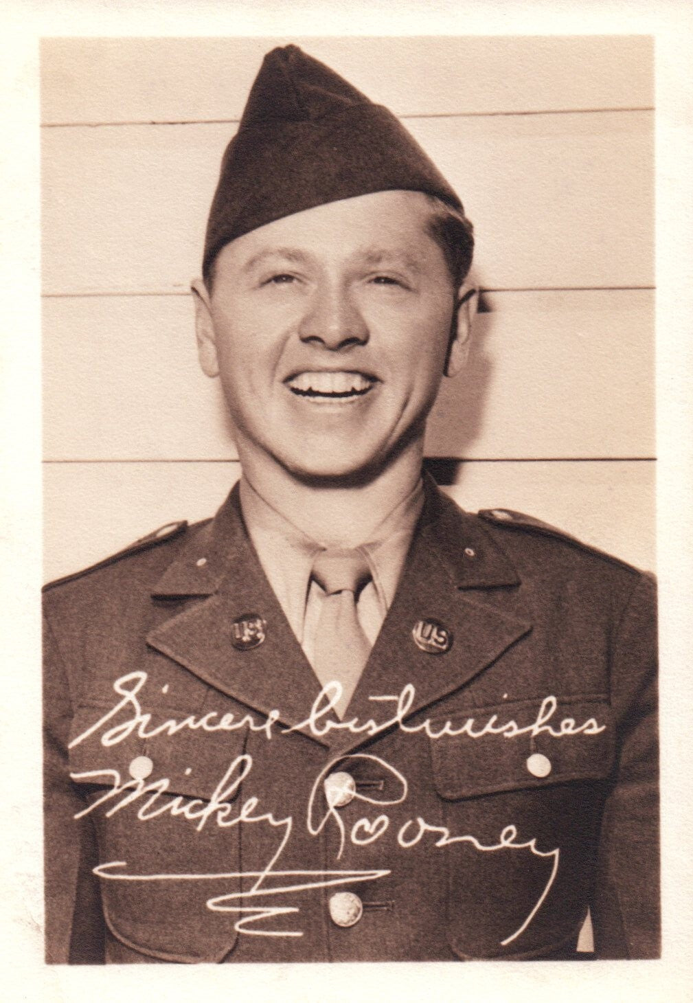 Real Photo Mickey Rooney 3 x 5 Hollywood Movie Star Fan Club printed signature