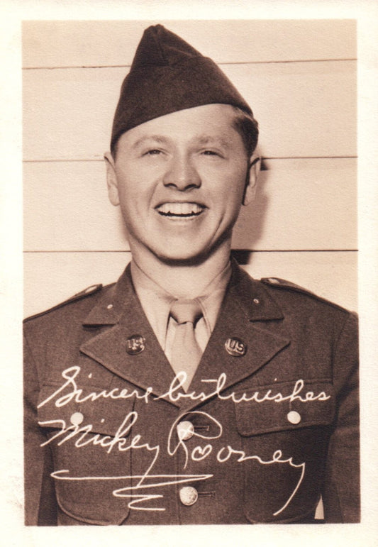 Real Photo Mickey Rooney 3 x 5 Hollywood Movie Star Fan Club printed signature