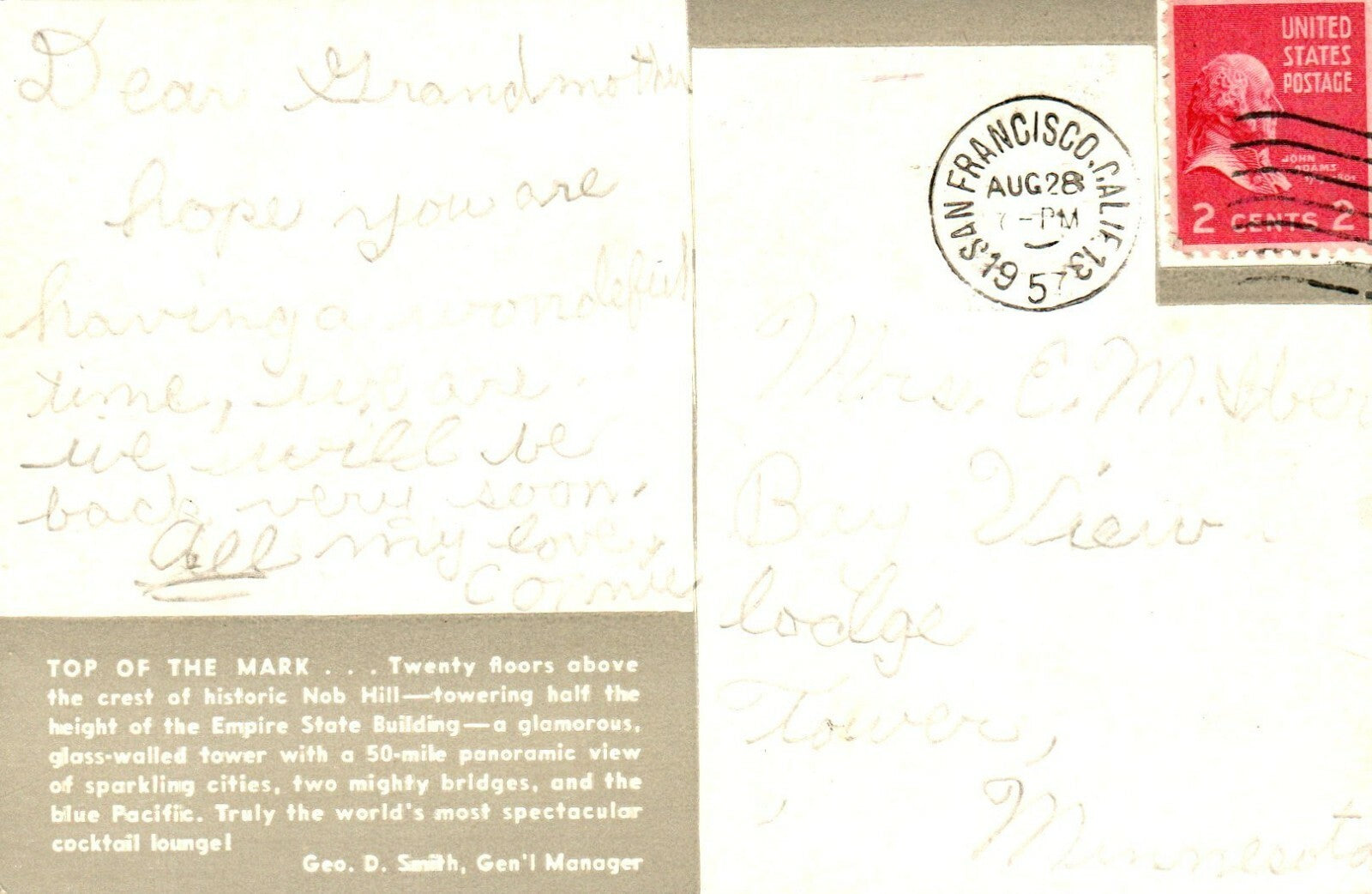 Golden Gate from Top of the Mark Hotel Mark Hopkins San Francisco CA Postcard