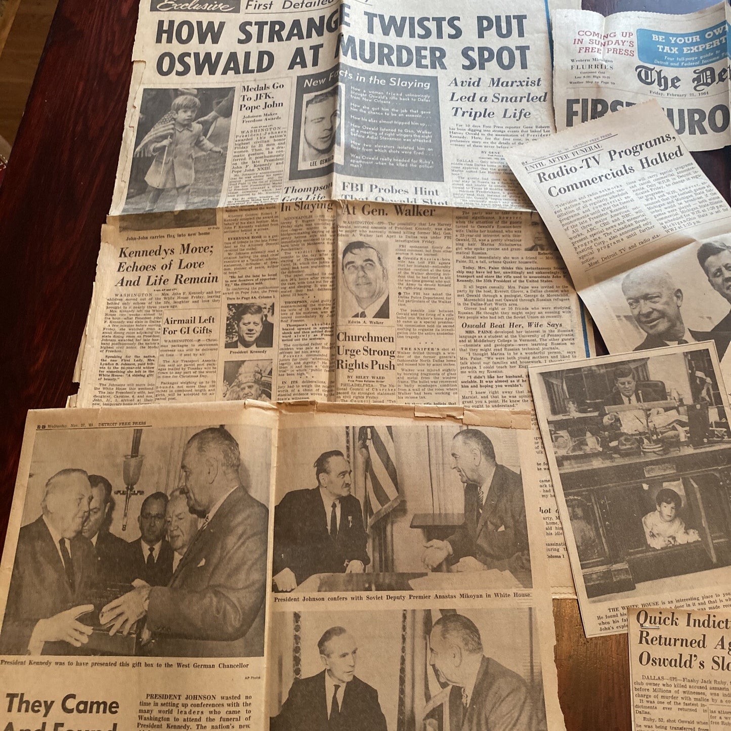 Lot Detroit Free Press Michigan Newspaper clippings John F Kennedy JFK Johnson