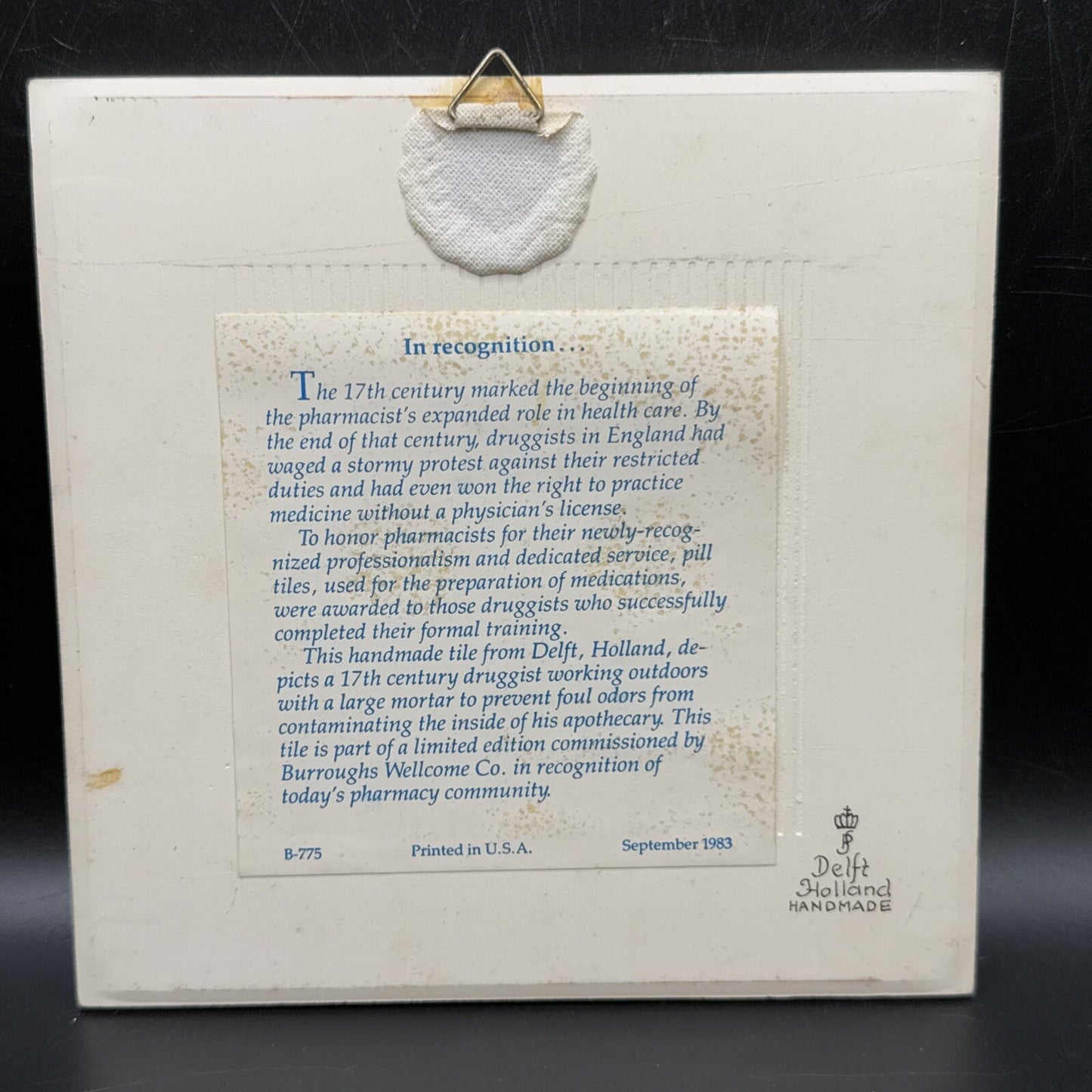 Delft Tile Schoonhaven Holland Vintage Tile Delft Blue White Pharmacy Drug #6