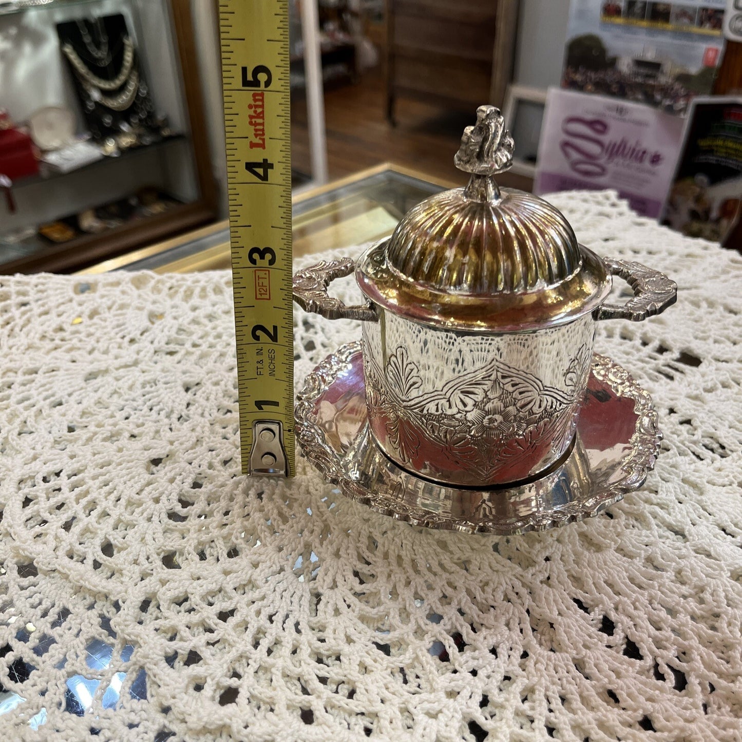 Silver Plate Sugar Bowl Jelly Dish With Lid  Two Handles And Plate 2 Available