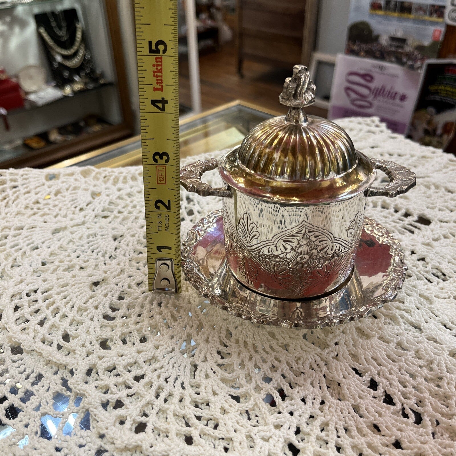 Silver Plate Sugar Bowl Jelly Dish With Lid  Two Handles And Plate 2 Available