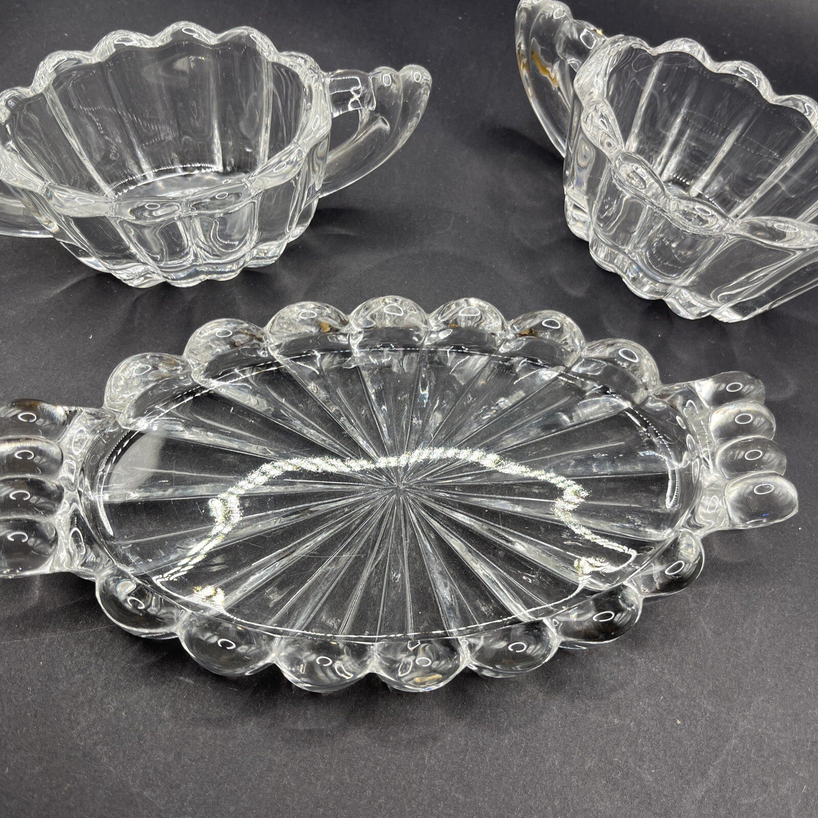 Heisey Glass Co Antique Cream & Sugar With Tray.