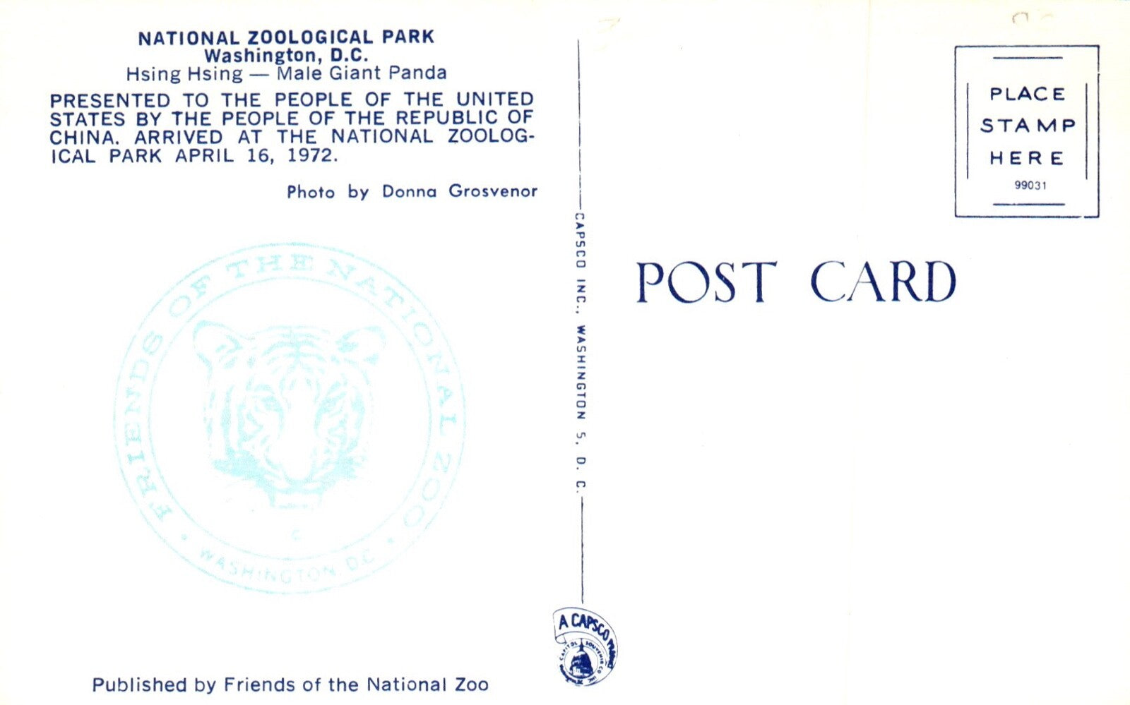 Hsing Hsing Giant Panda National Zoological Park D.C. Panda Bear Animal Postcard