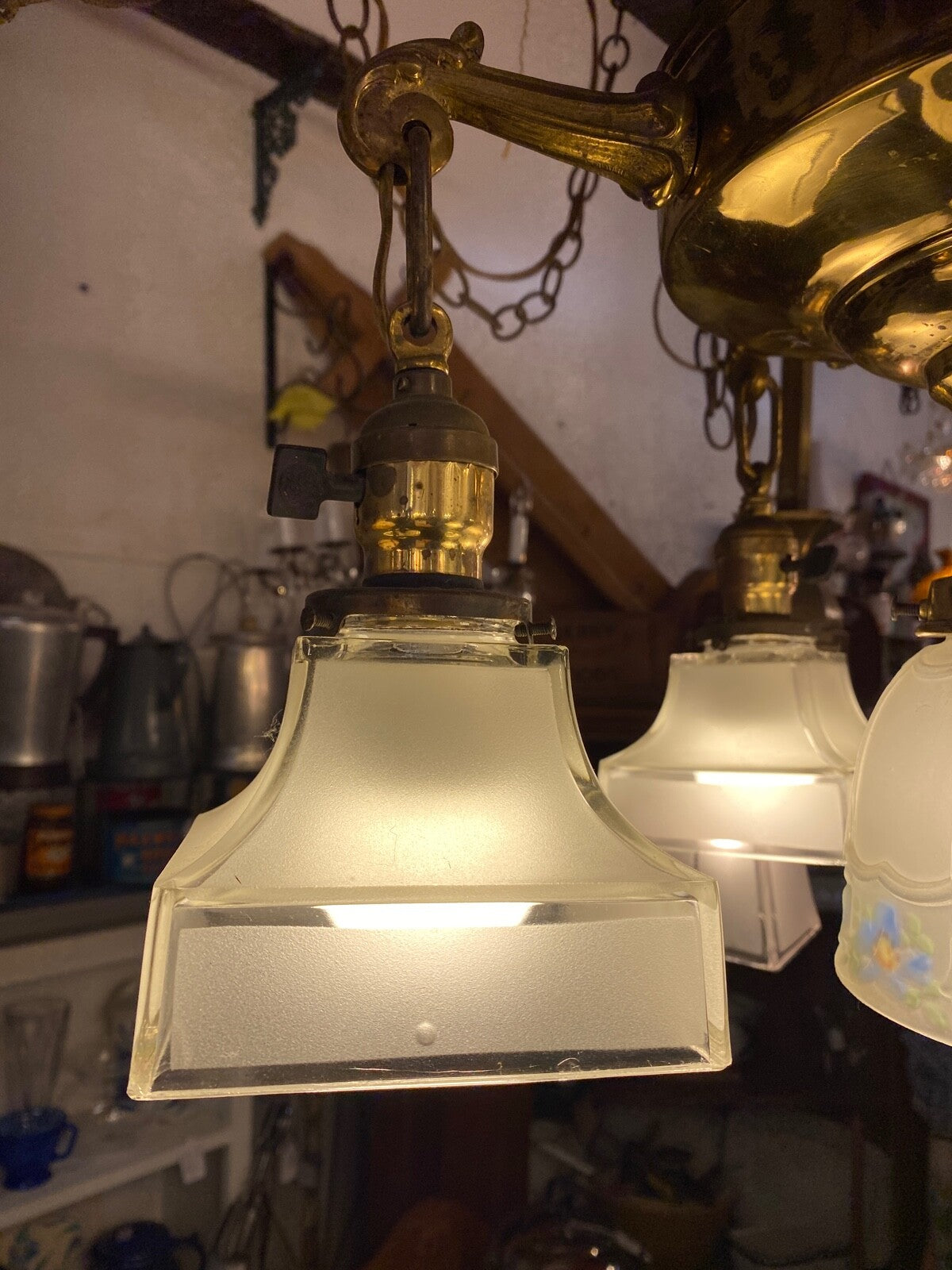 Hand Painted Blue Flower Pan Fixture Chandelier 5 Light 