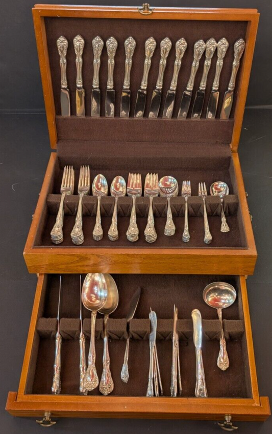 Alvin Sterling Silver Chateau Rose PAT 1940 92 Pieces Chest OVER 90OZ Silverware