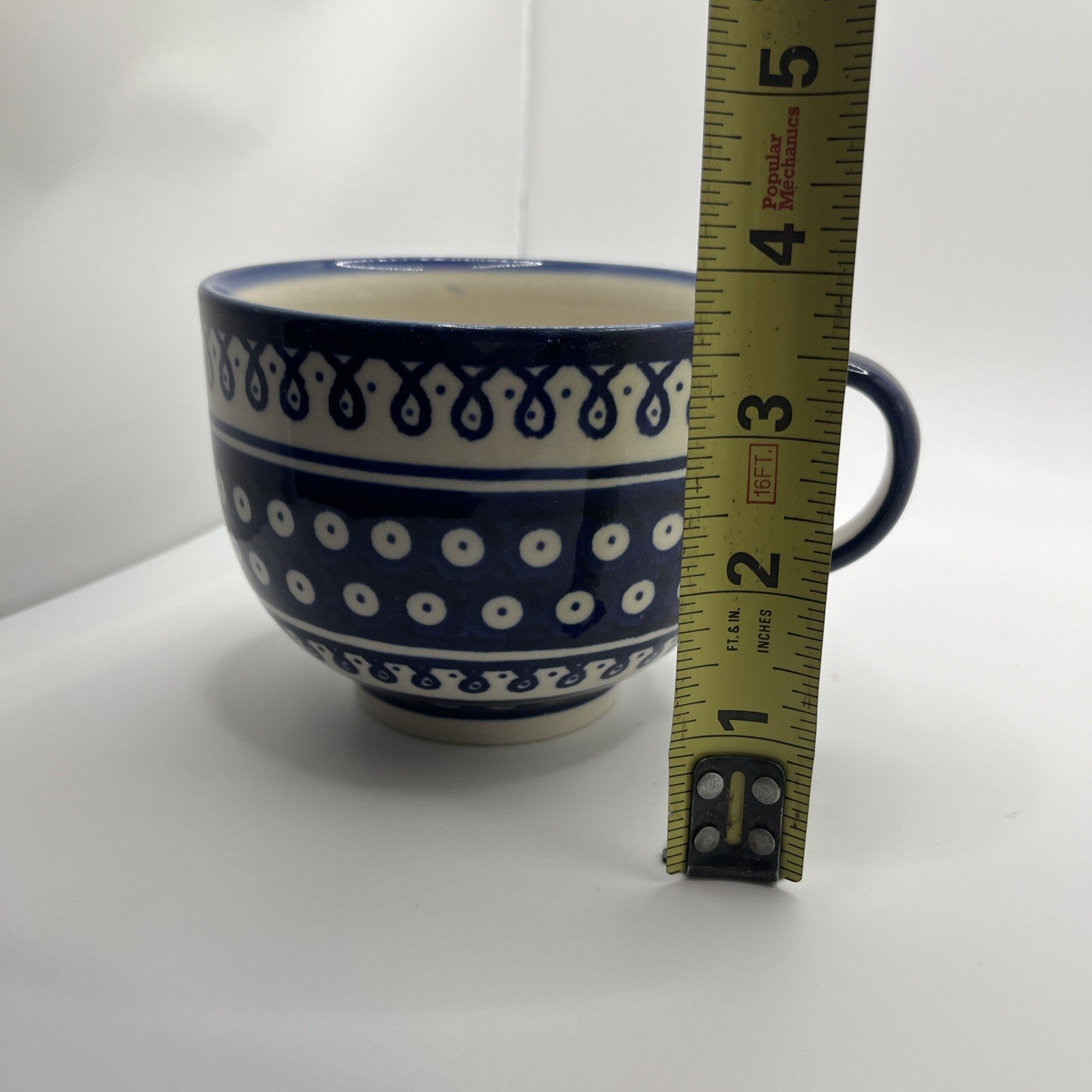 Polish Pottery Boleslawiec Large Blue Latte Cup Mug 18 Oz