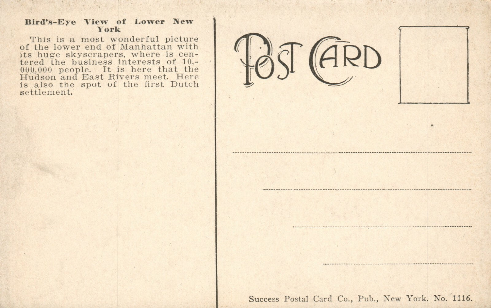 Birds Eye View Of Lower  NYC New York Postcard