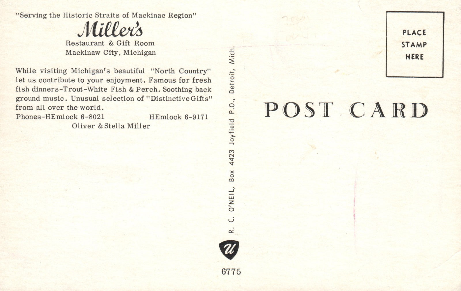 Interior Miller's Restaurant Gift Room Mackinaw City  MI Michigan  Postcard 