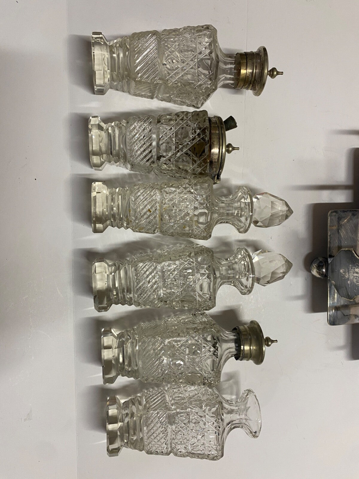 Antique 1900's Silver Plated Cruet 6 Piece Set & Carrier Salt Pepper Sugar &More
