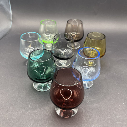 Vintage Brandy Snifter Cordial Liqueur Set of 8 Multi Colored glasses 1 ounce 2"