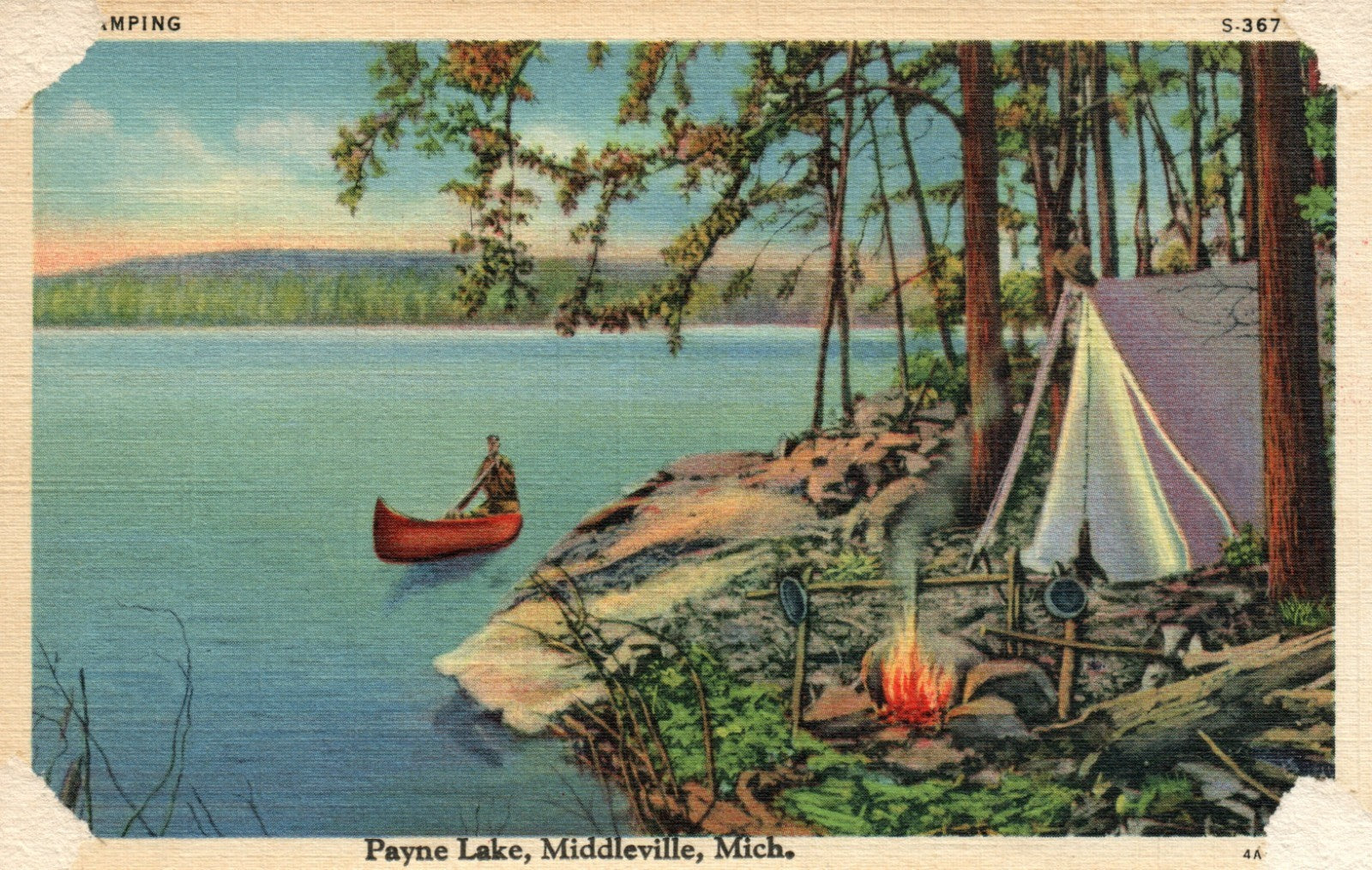 Payne Lake Camping and Canoeing Middleville MI Michigan Postcard 