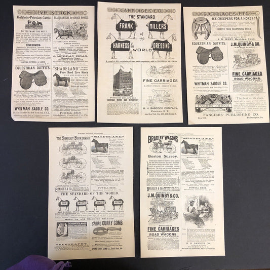Horses Carriages Wagons Cattle 5 pages 1891 Harpers Magazine Advertisements Ads