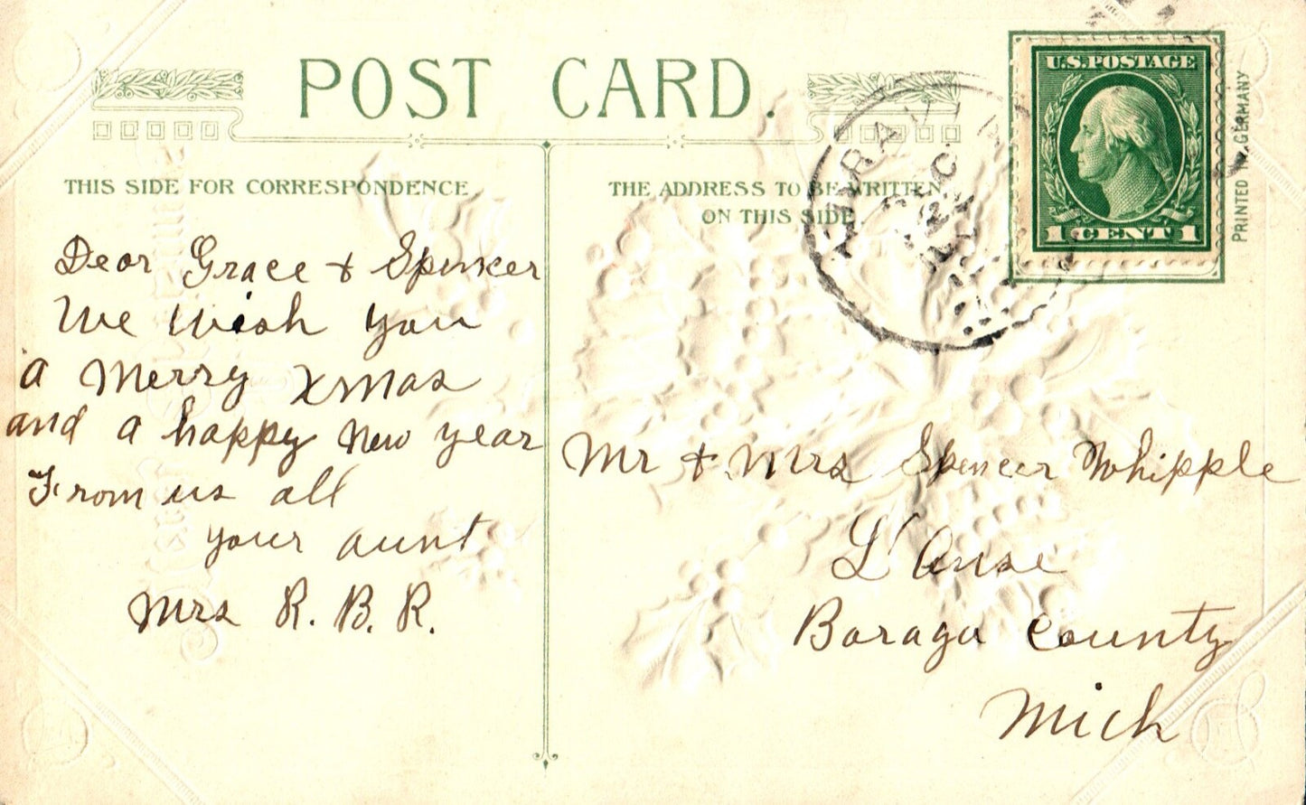 John Winsch A Merry Christmas Bundle of Holly Bells Vintage Postcard