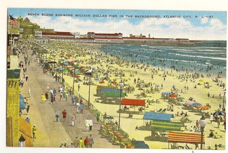 Beach Scene Boardwalk Atlantic City New Jersey NJ