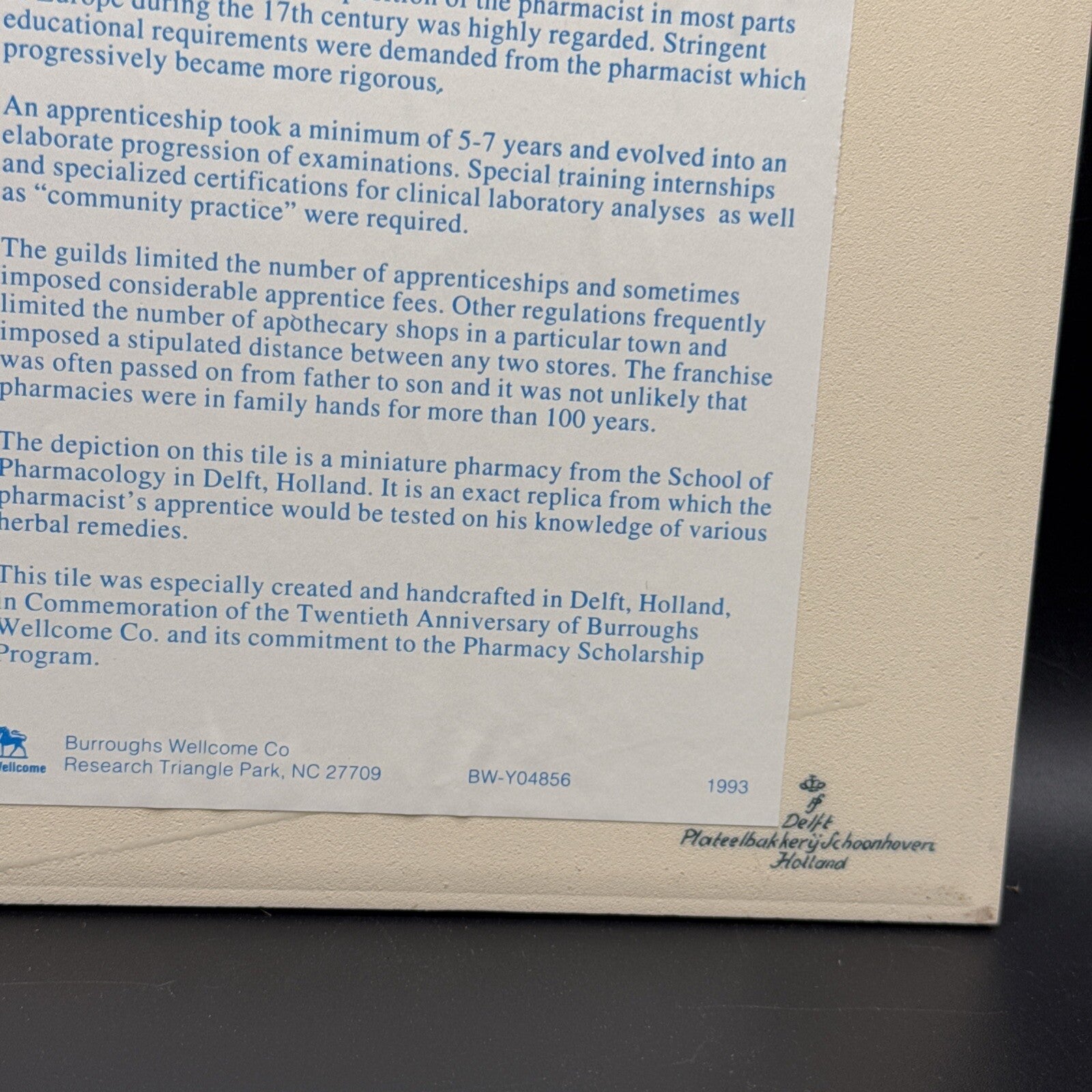 Delft Tile Schoonhaven Holland Vintage Tile Delft Blue White Pharmacy Drug # 4A