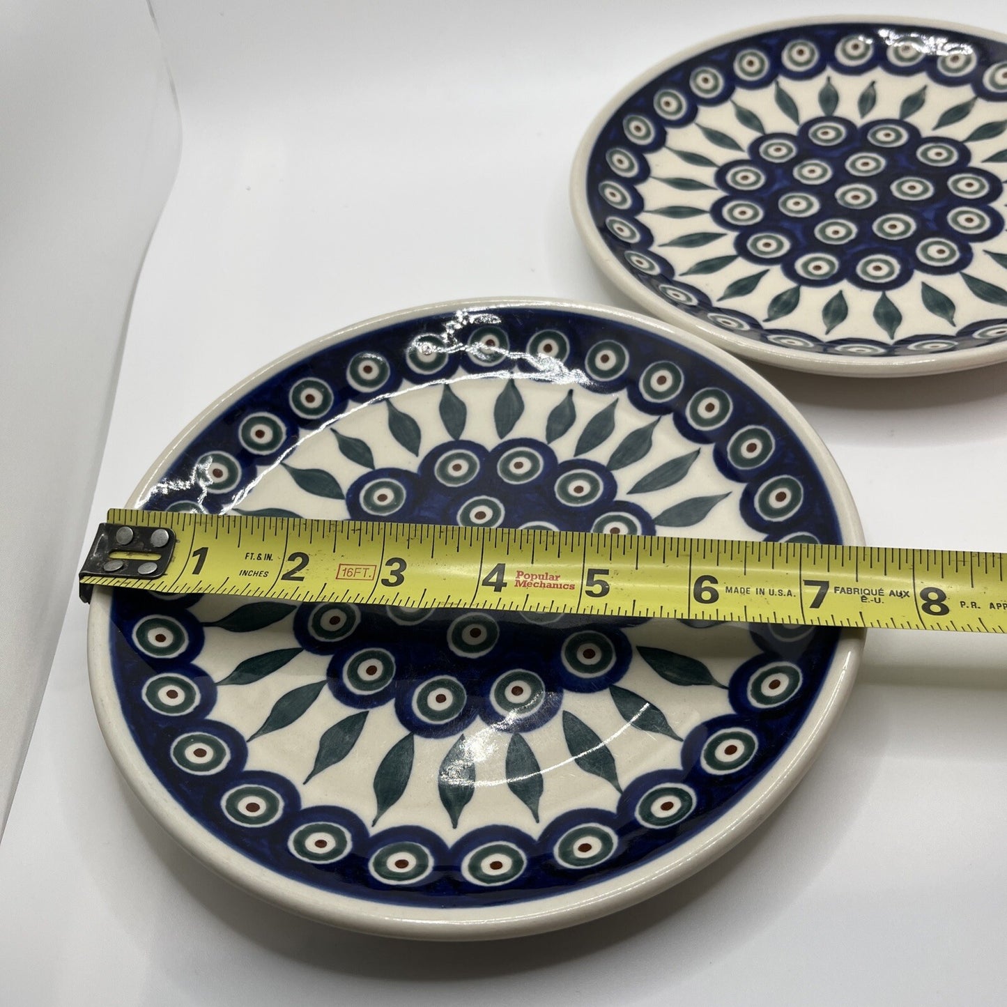 2x-Polish Pottery Plates Boleslawiec Handmade Vintage Marked 7.5 Inch