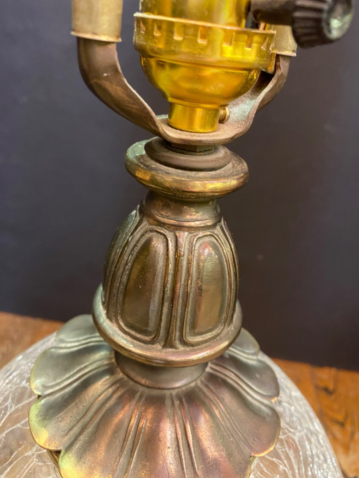 Unbranded Crackled Glass Ball Table Lamp Copper Vintage MCM Boho Retro Glam