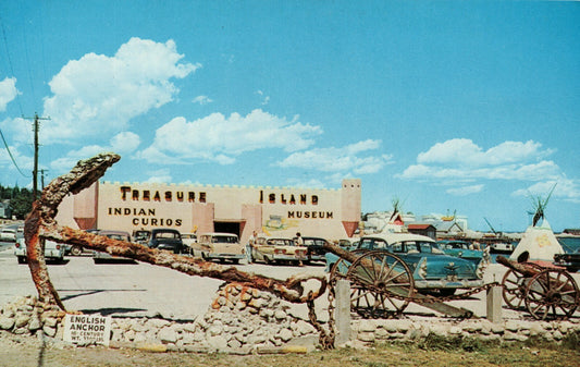  Treasure Island St Ignace Mich Michigan MI postcard Anchor Tee Pees old Cars