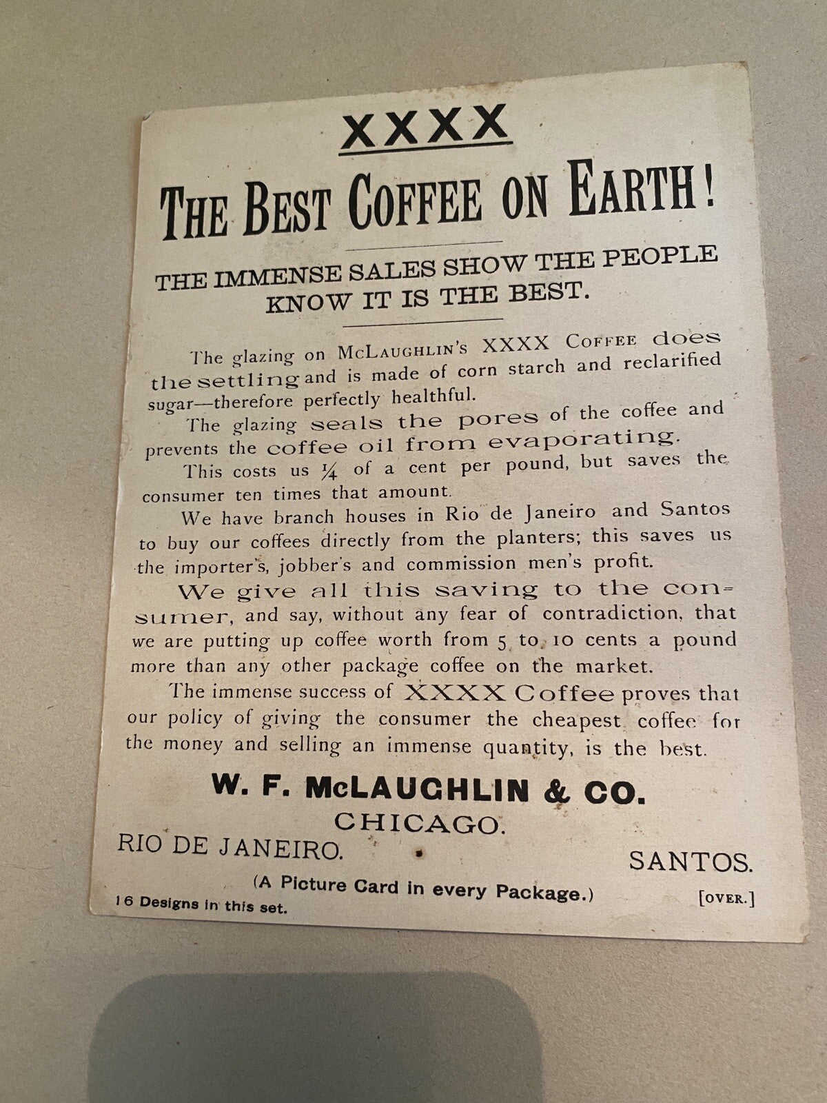 Mclaughlin's coffee Trade Trading Advertising Card girl Dog 7 x 5.5"