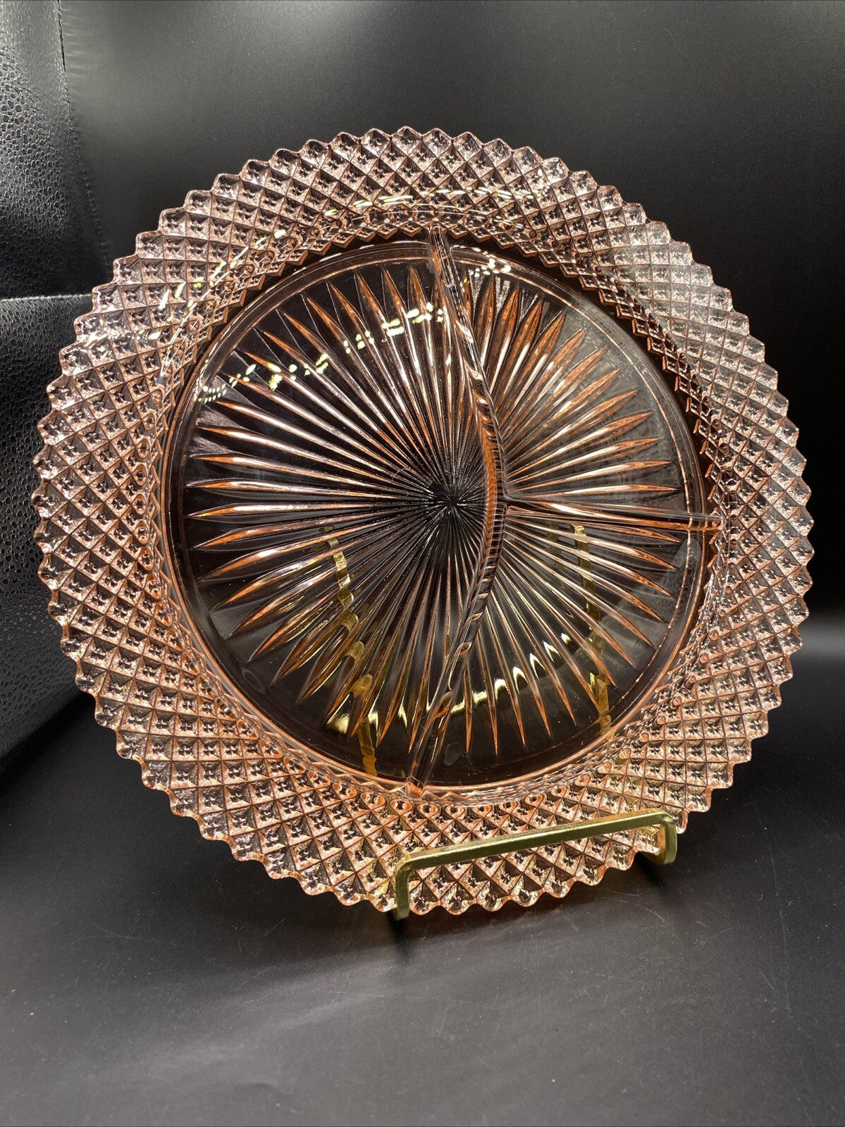 Vintage Anchor Hockin MISS AMERICA PINK DEPRESSION GLASS DIVIDED GRILL PLATE 10"