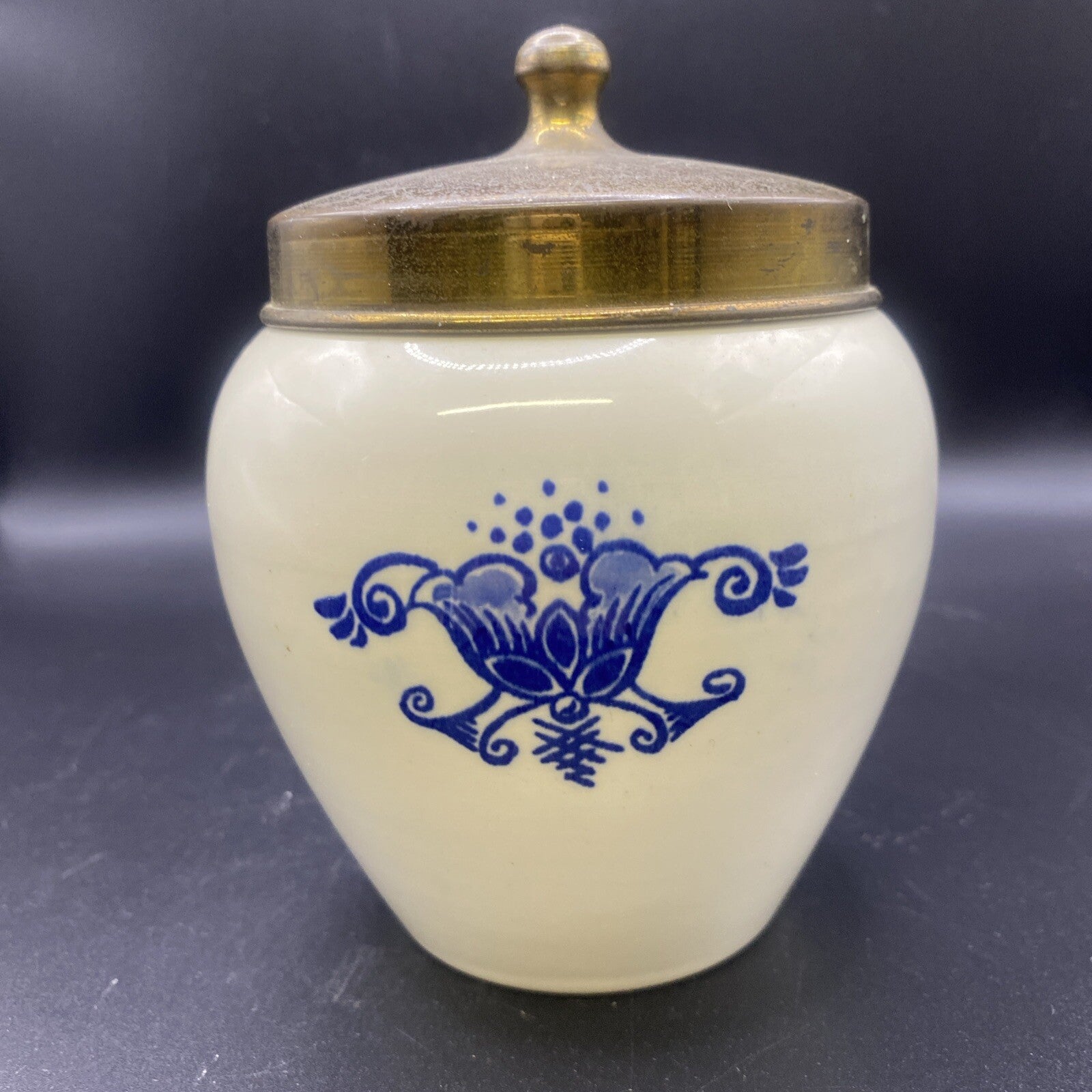 1900's ANTIQUE Little 5.25"  Dutch Delft Tobacco Jar GOEDEWAAGEN DELFTWARE LID