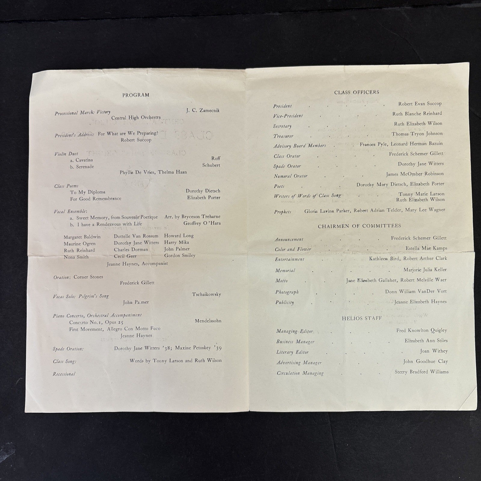1938 Class Day Exercises & Graduation Central High School Grand Rapids Michigan