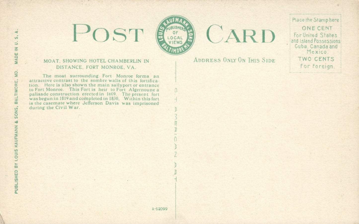 Moat Showing Hotel Chamberlain In Distance Fort Monroe VA Virginia  Postcard