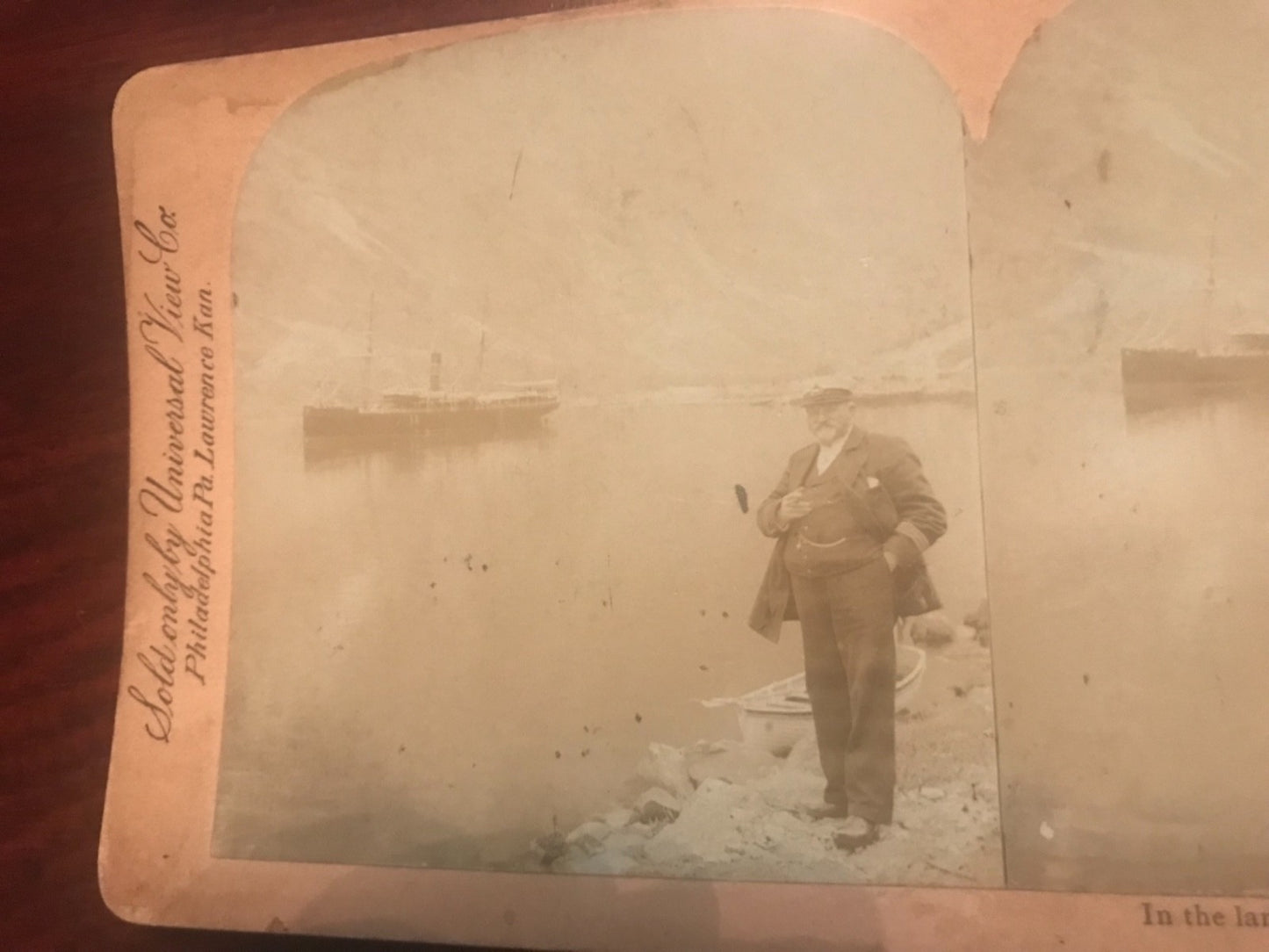 Real photo stereoview Ship Captain on Shore Gudvangen Norway 1903 