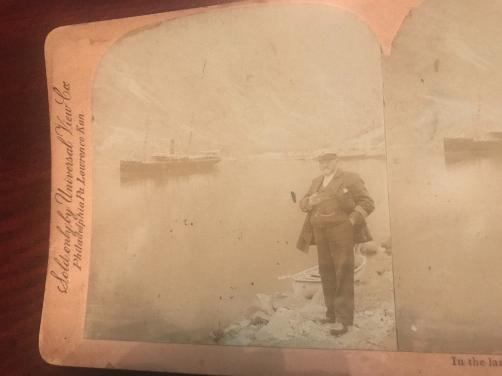 Real photo stereoview Ship Captain on Shore Gudvangen Norway 1903 