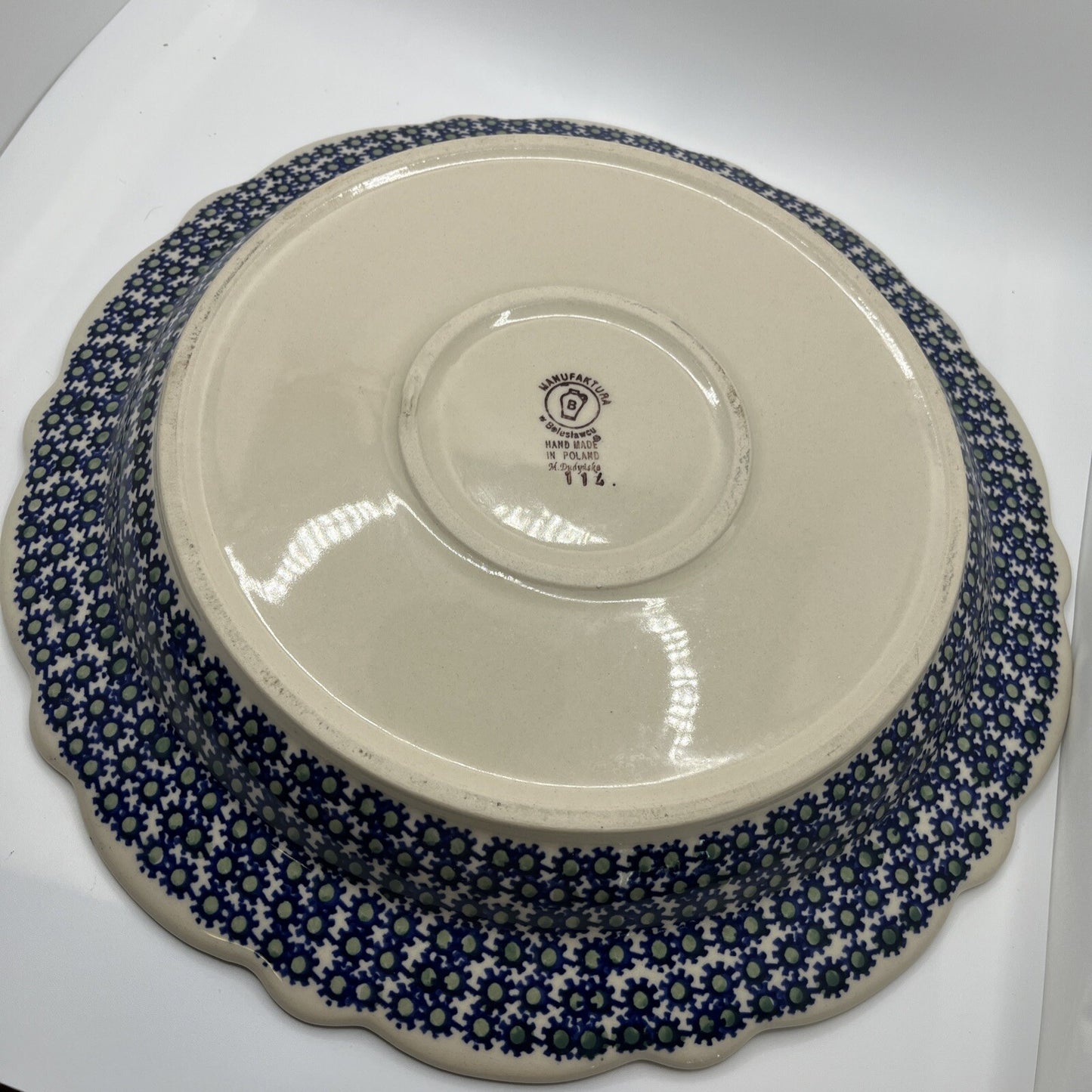 Boleslawiec Polish Pottery 13" Large Serving Dish Scalloped Round  Flowers