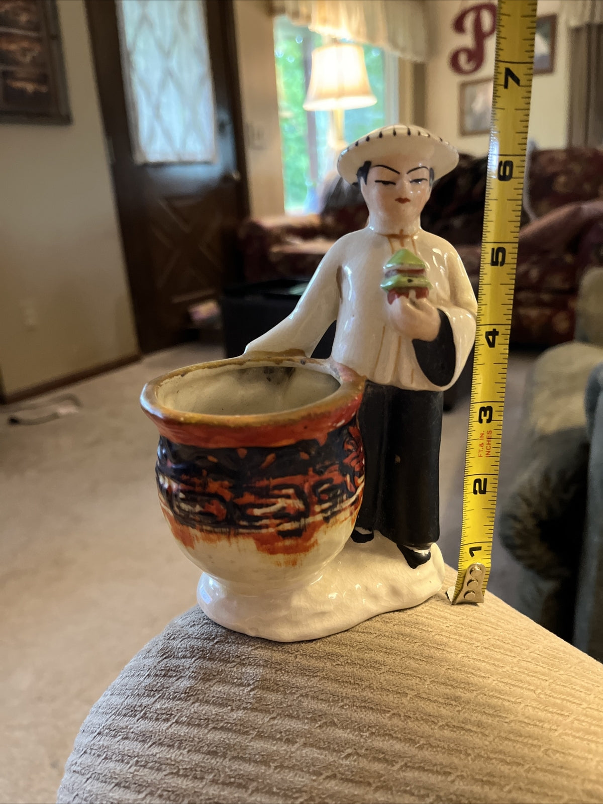 Vintage Asian Man Figurine Planter Hand Painted in Occupied Japan