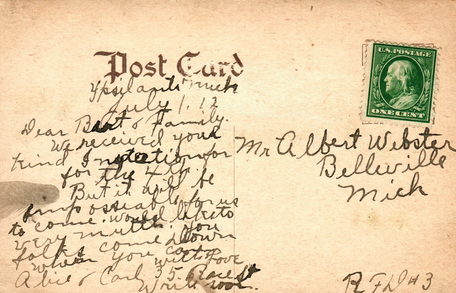 1912 Albion High School  Michigan MI Mich  Postcard