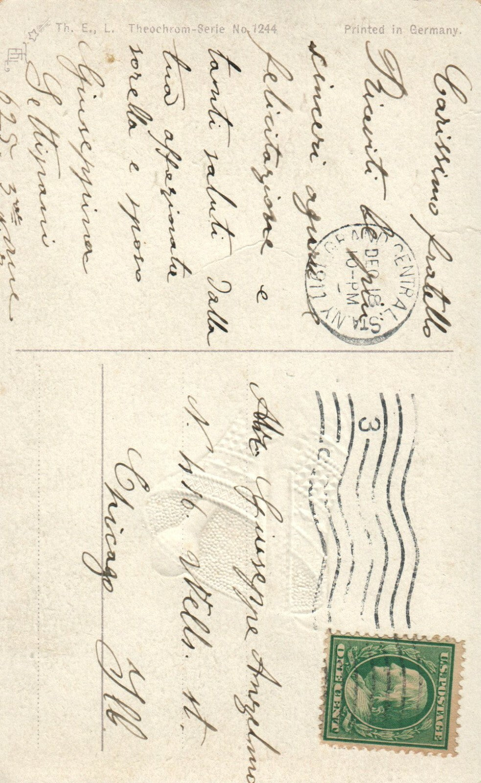 Church Bell Tower Gold Gilt Gel A Merry Christmas vintage Postcard Series 1244