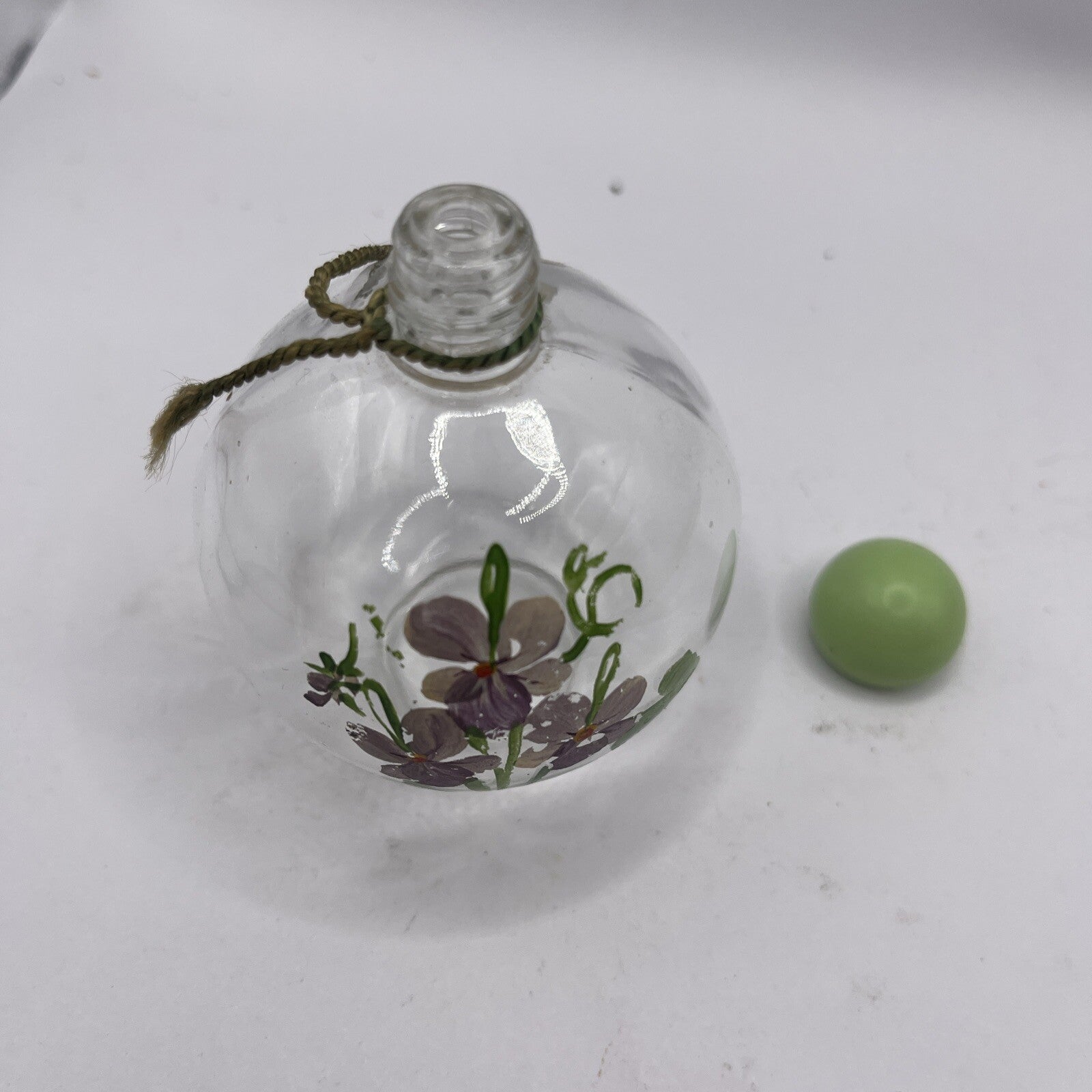Empty Vtg Hand Painted Devon Violets Abietsan Perfume Bottle Green Lid England