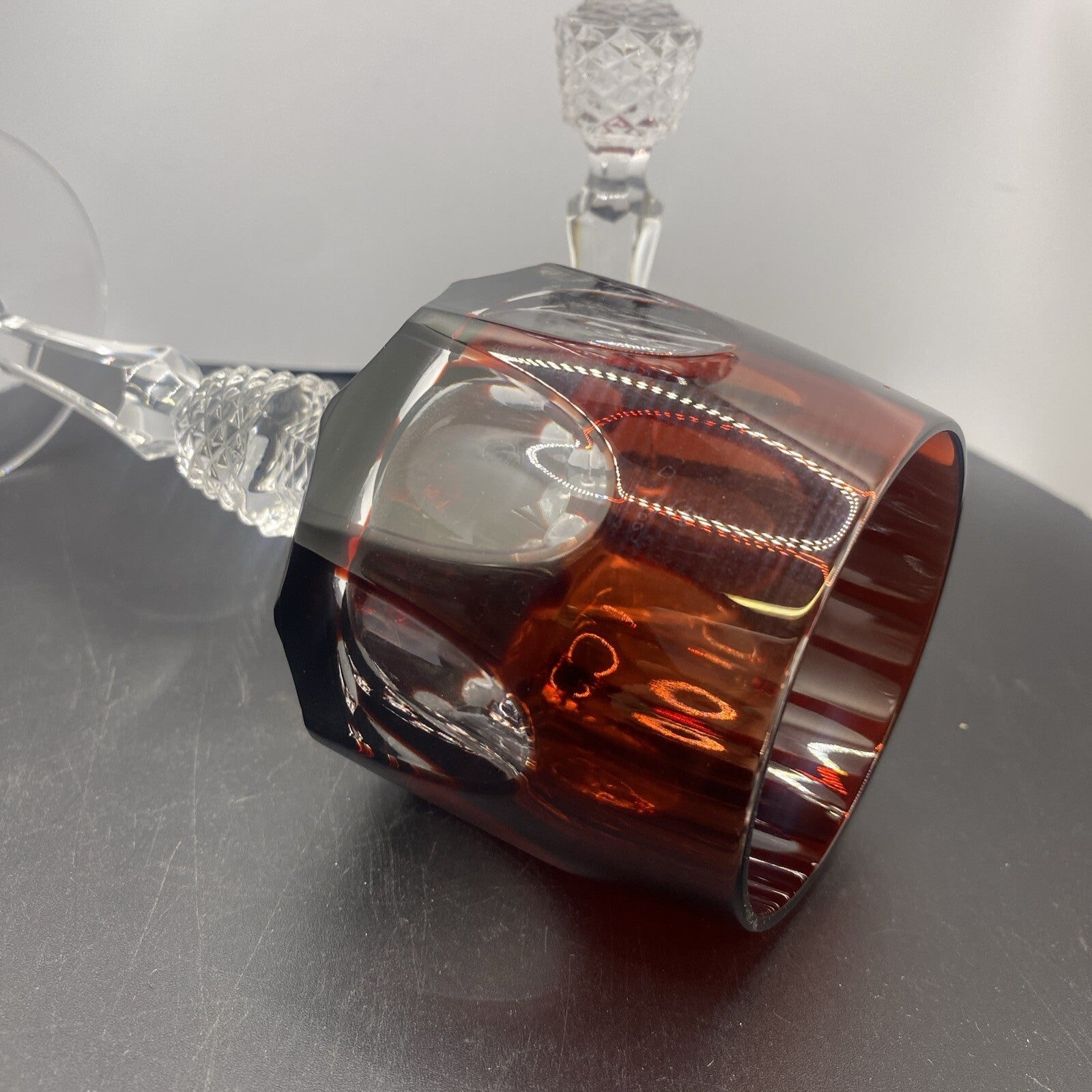 2 NACHTMANN ANTIKA Crystal 8" Cut To Clear WINE GOBLET Bohemian Ruby Red