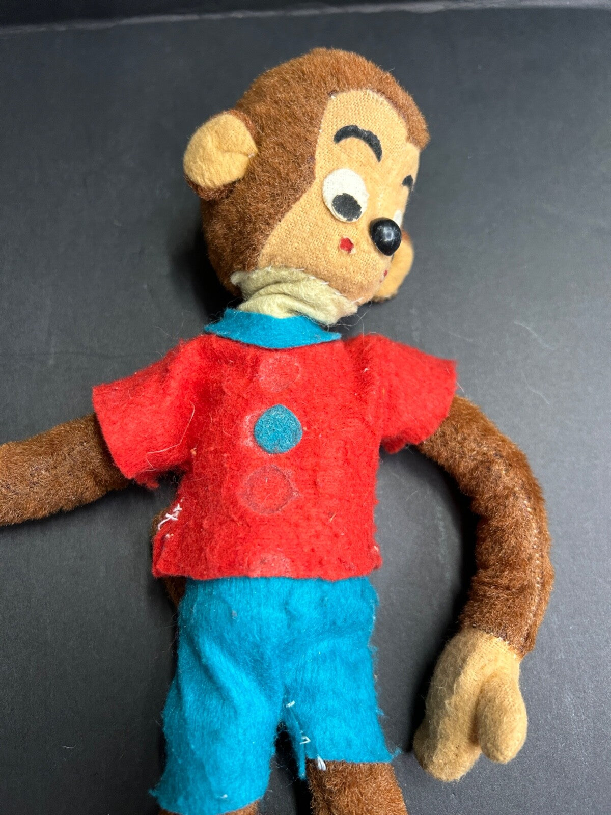 Vintage Dream Pets R Dakin Brown Plush MONKEY Toy Red Shirt Blue Pants Japan